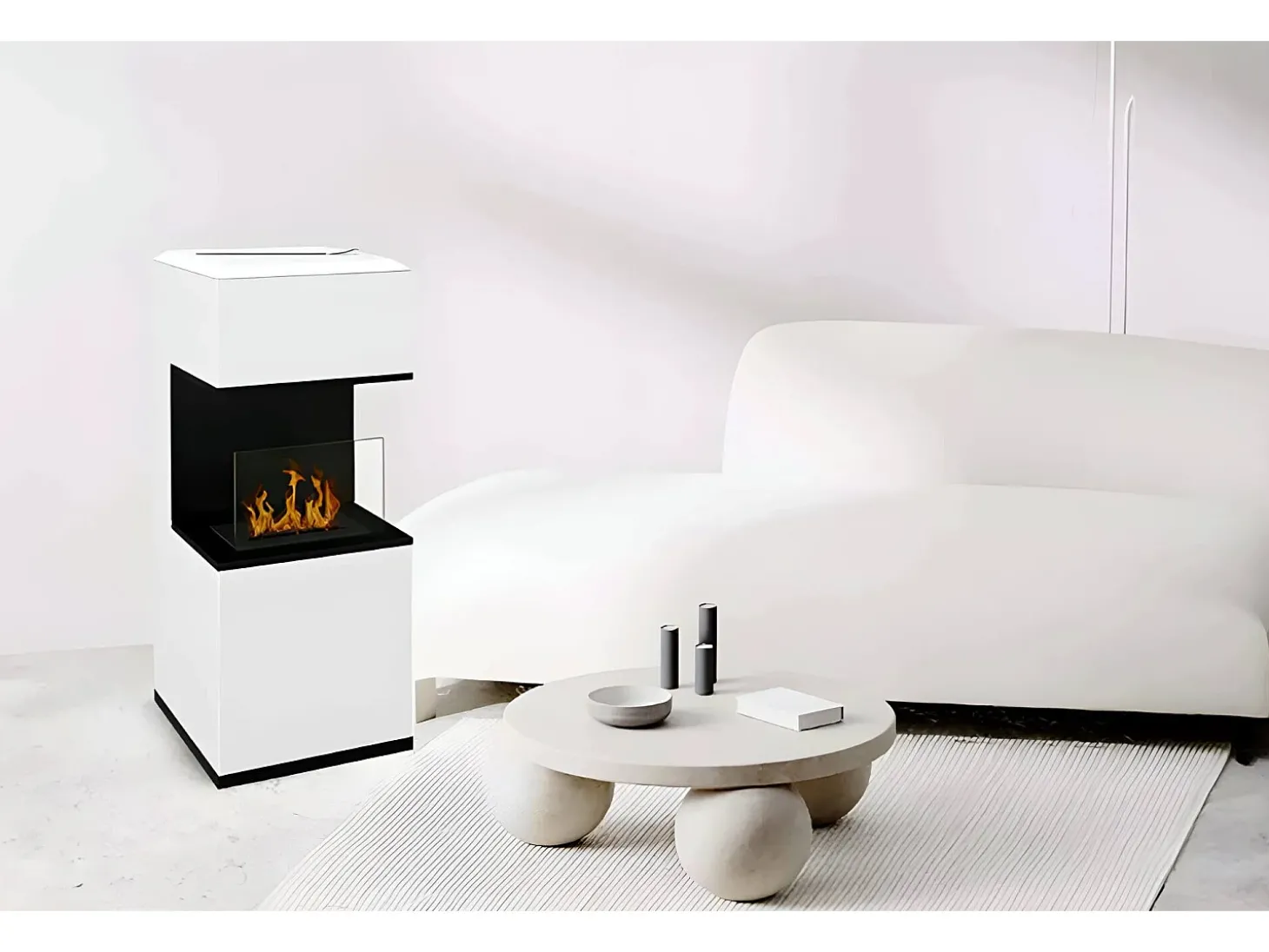 Lareira a bioetanol Sinabung, Lareira ecológica, Lareira sem fumo, Aquecedor a etanol, Fabricado em Itália, 38x38 h100 cm, Preto e Branco