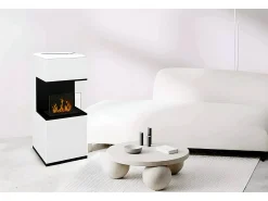 Lareira a bioetanol Sinabung, Lareira ecológica, Lareira sem fumo, Aquecedor a etanol, Fabricado em Itália, 38x38 h100 cm, Preto e Branco