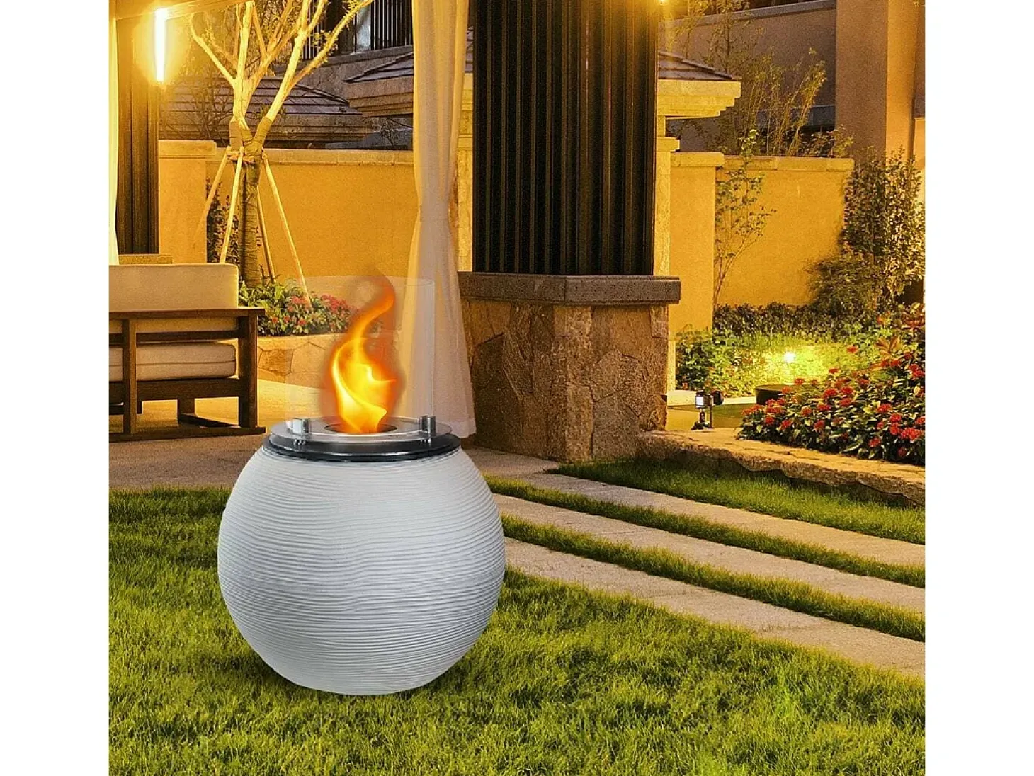 Lareira a bioetanol Stromboli, Lareira ecológica, Lareira sem fumo, Aquecedor a etanol, Fabricado em Itália, 40x40 h54 cm, Branco