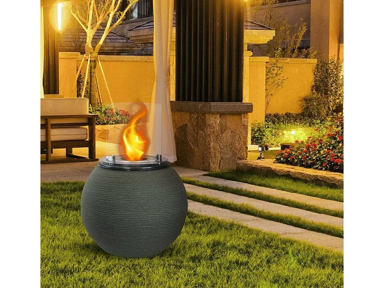 Lareira a bioetanol Stromboli, Lareira ecológica, Lareira sem fumo, Aquecedor a etanol, Fabricado em Itália, 40x40 h54 cm, Verde