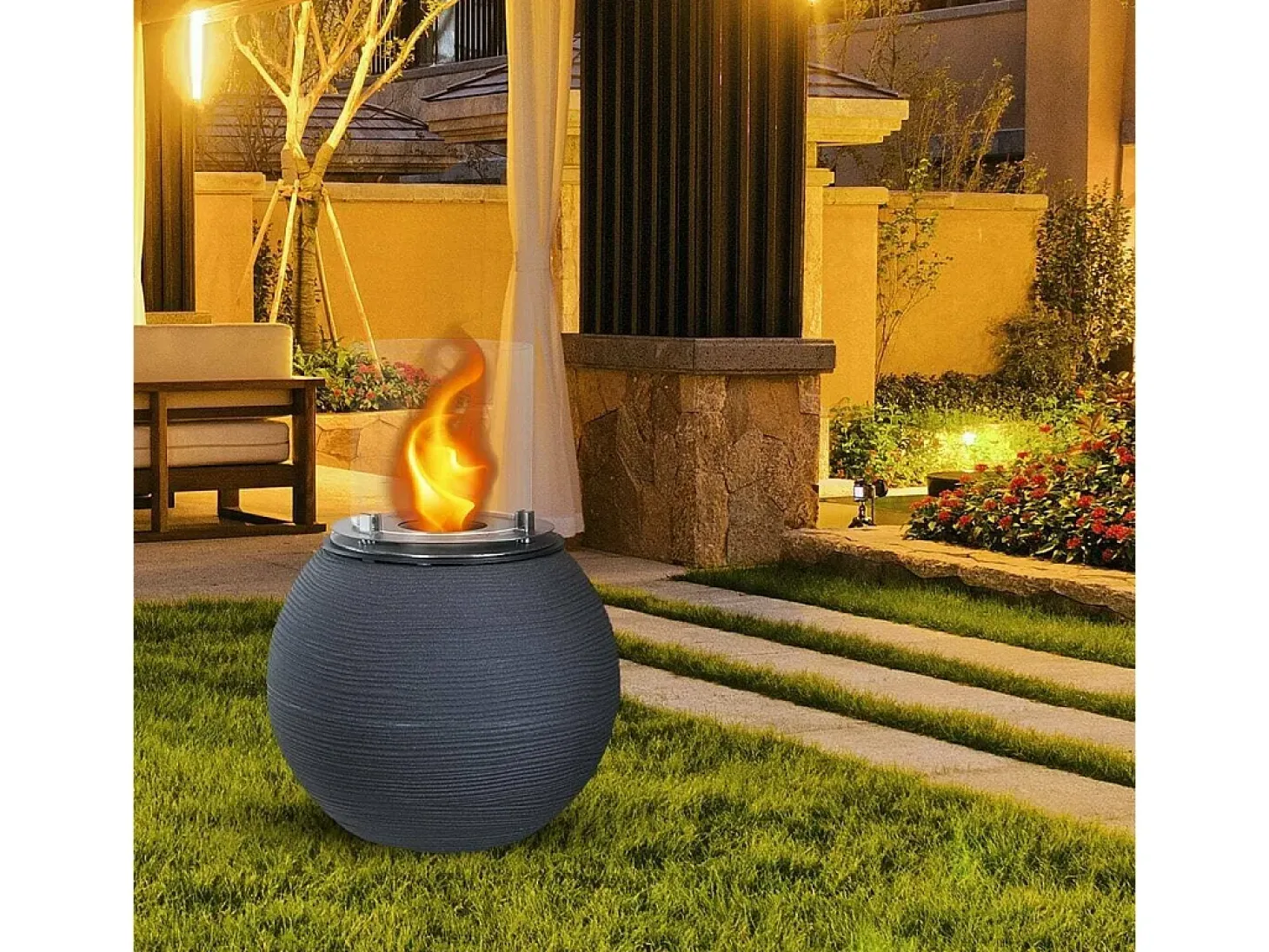 Lareira a bioetanol Stromboli, Lareira ecológica, Lareira sem fumo, Aquecedor a etanol, Fabricado em Itália, 40x40 h54 cm, Cinza escuro