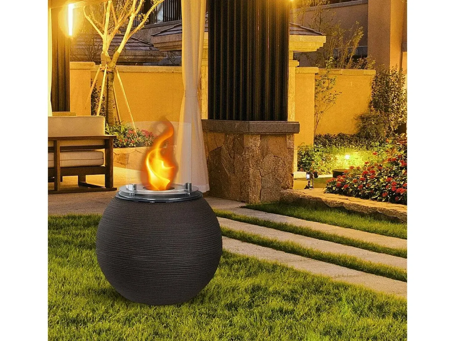 Lareira a bioetanol Stromboli, Lareira ecológica, Lareira sem fumo, Aquecedor a etanol, Fabricado em Itália, 40x40 h54 cm, Castanho