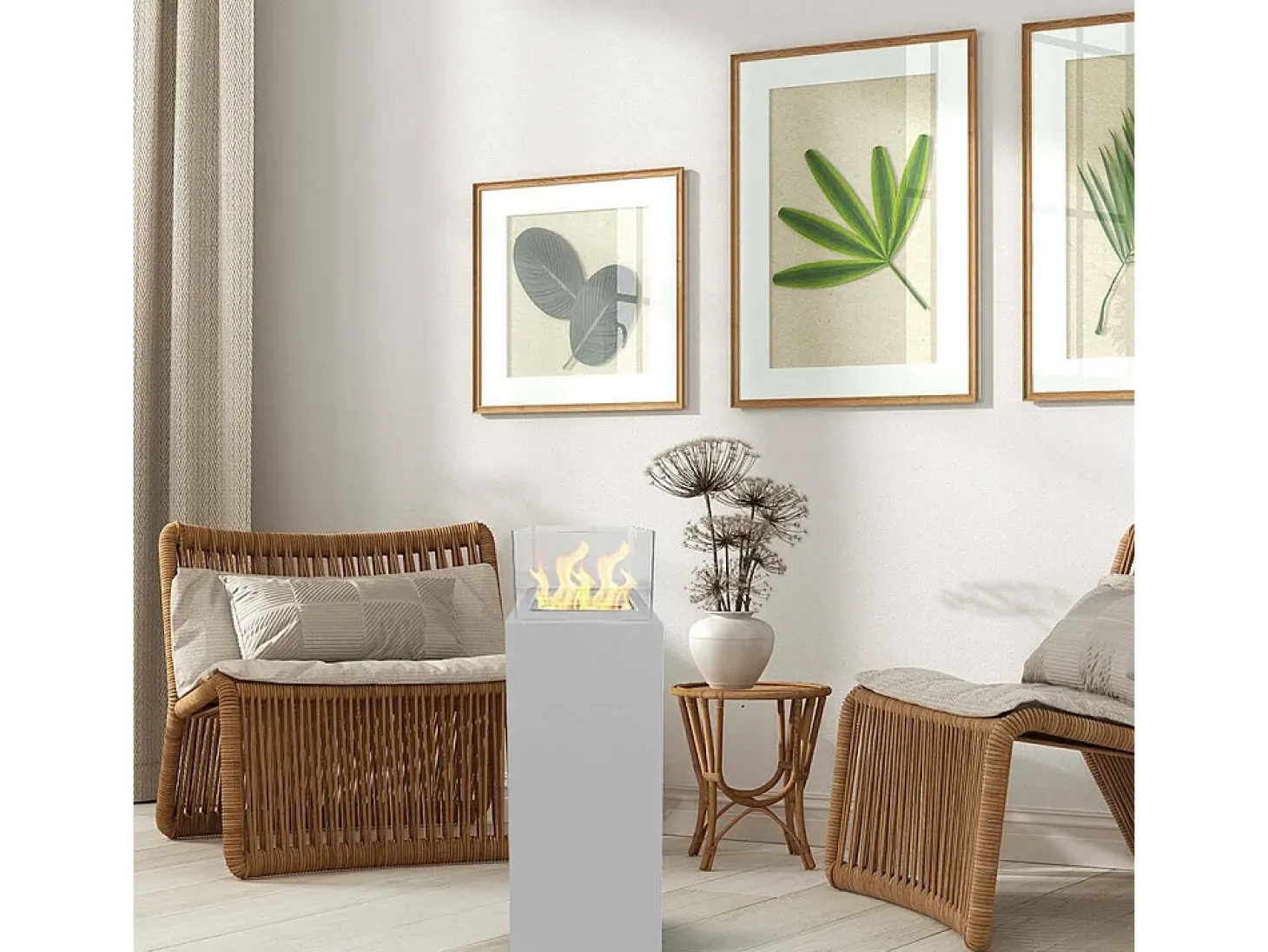 Lareira a bioetanol Taal, Lareira ecológica, Lareira sem fumo, Aquecedor a etanol, Fabricado em Itália, 40x40 h115 cm, Branco
