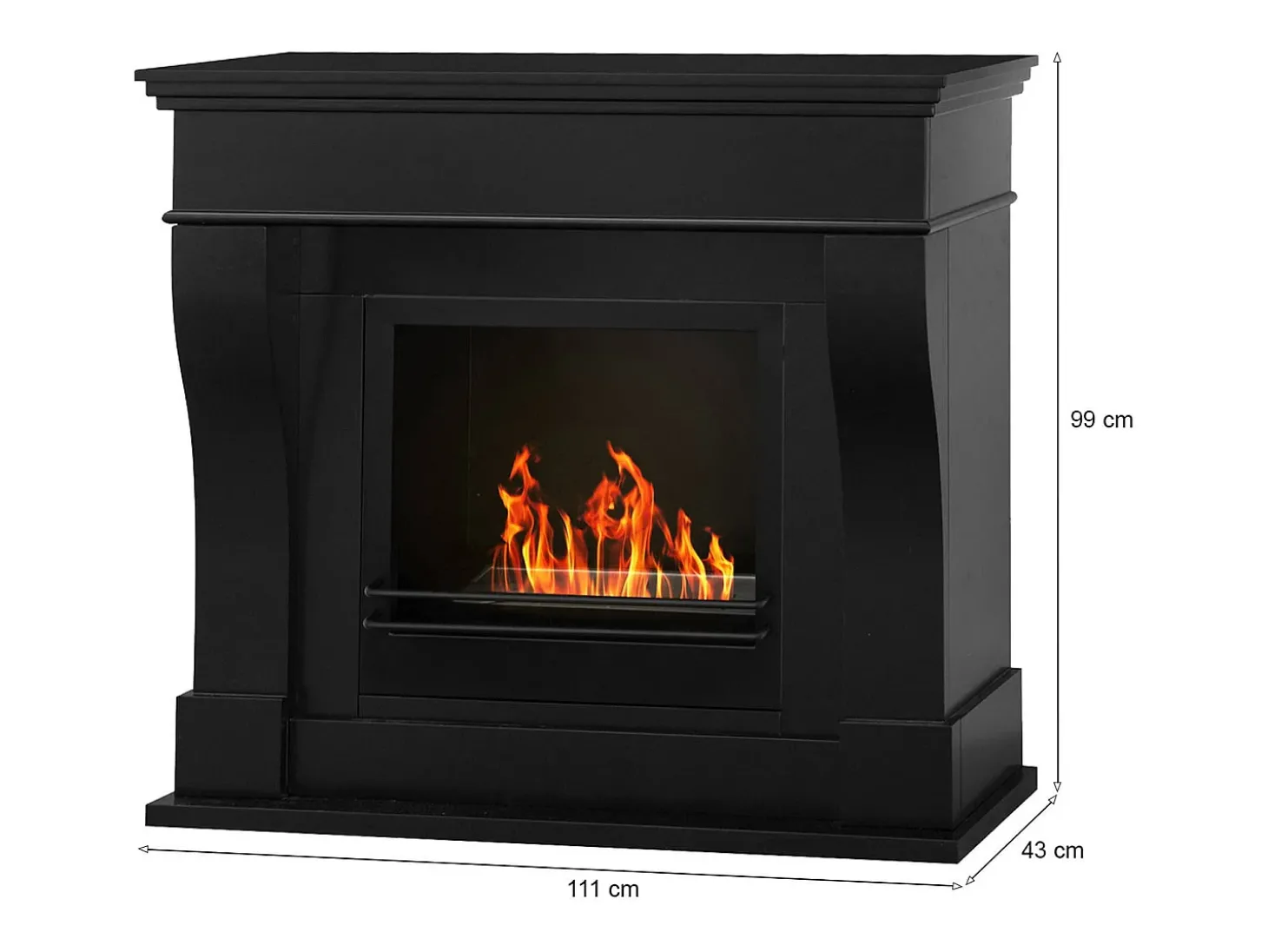 Lareira a bioetanol Turrialba, Lareira ecológica, Lareira sem fumo, Aquecedor a etanol, Fabricado em Itália, 111x43 h99 cm, Preto