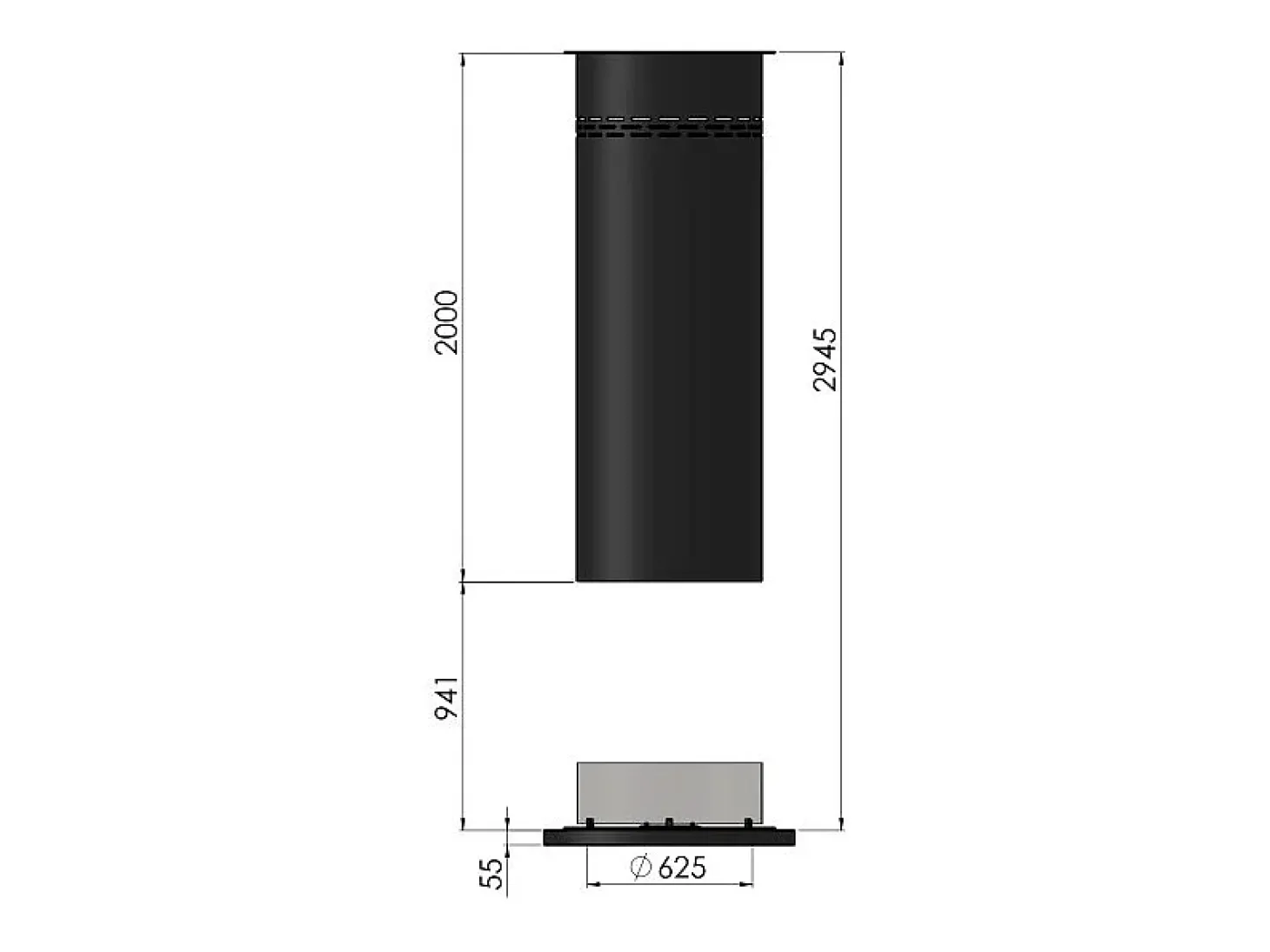 Lareira autônoma a bioetanol Inround - preta Lareira de chão com tubo de combustão D.95cm