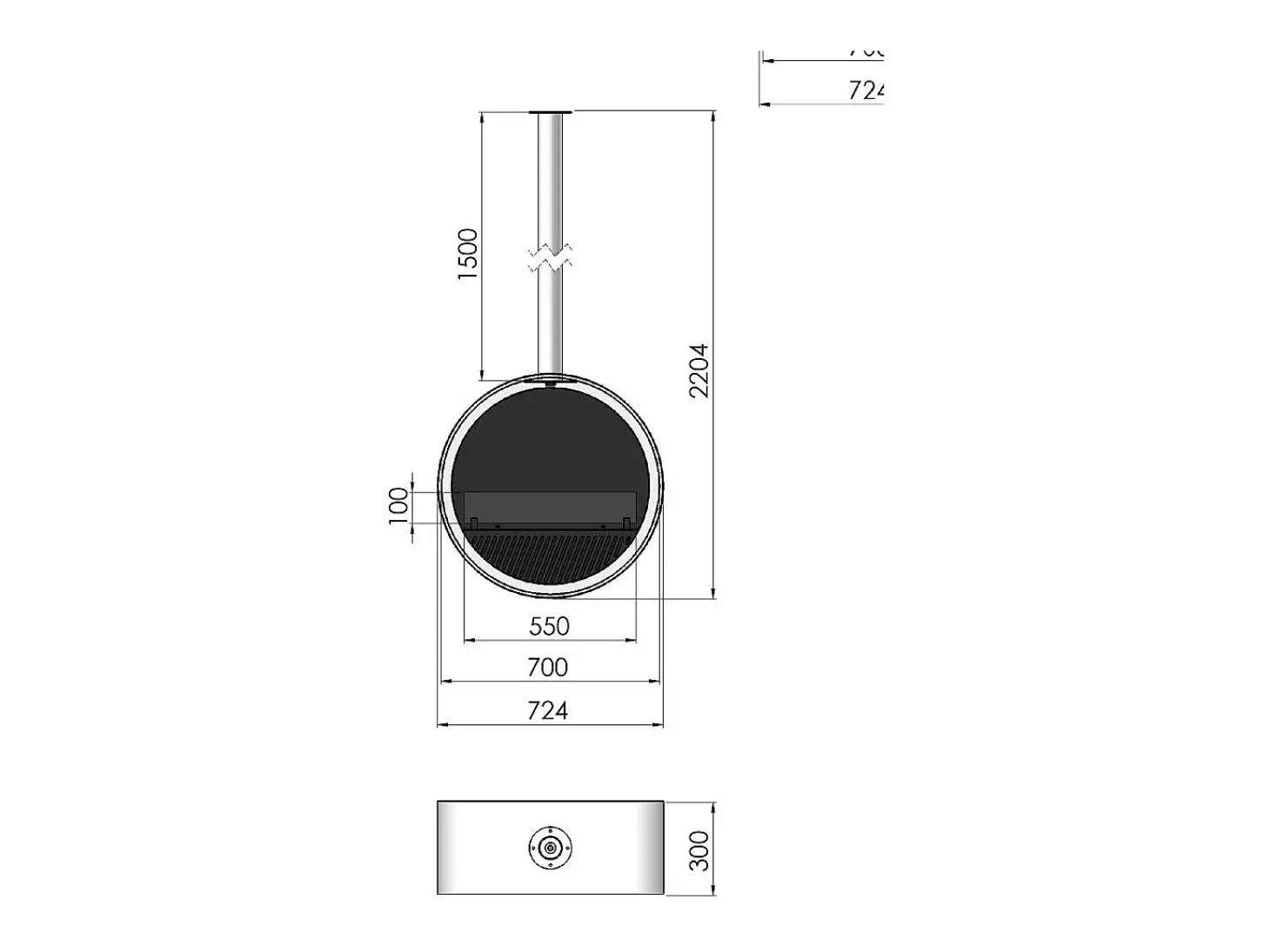 Lareira bioetanol de teto suspenso Incyclorcle Slim - Biolareira de design redondo d.70cm Branco