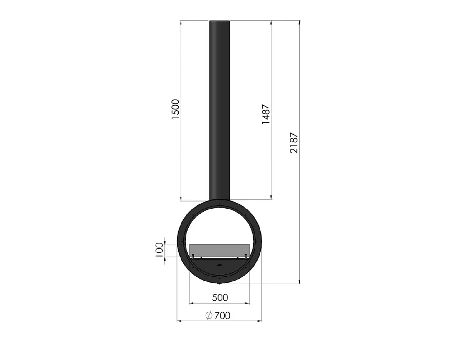 Lareira bioetanol suspensa de teto Incyrcle Slim 2Side - Biolareira de design redondo com fachada dupla aberta d.70cm