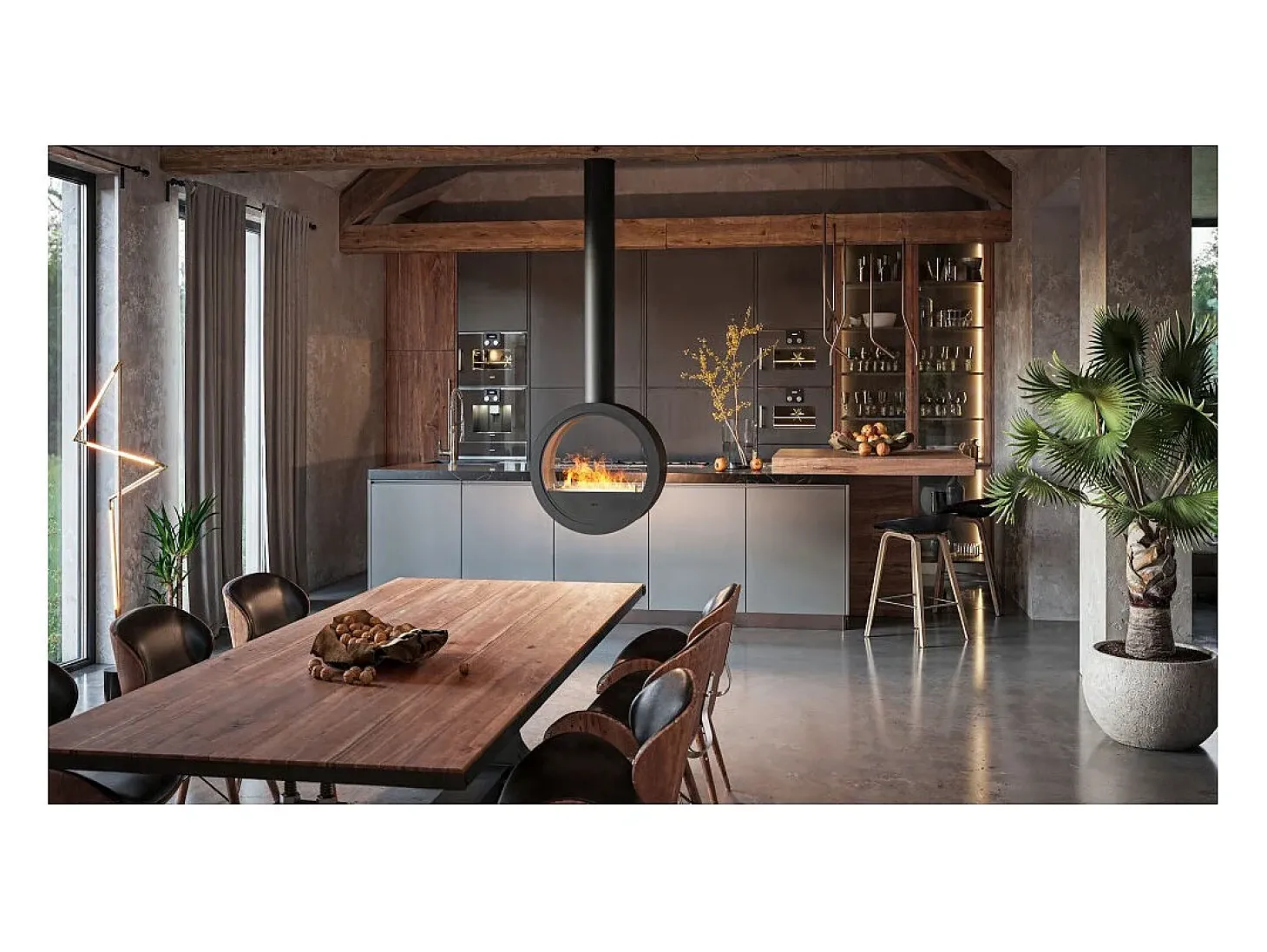 Lareira bioetanol suspensa de teto Incyrcle Slim 2Side - Biolareira de design redondo com fachada dupla aberta d.70cm