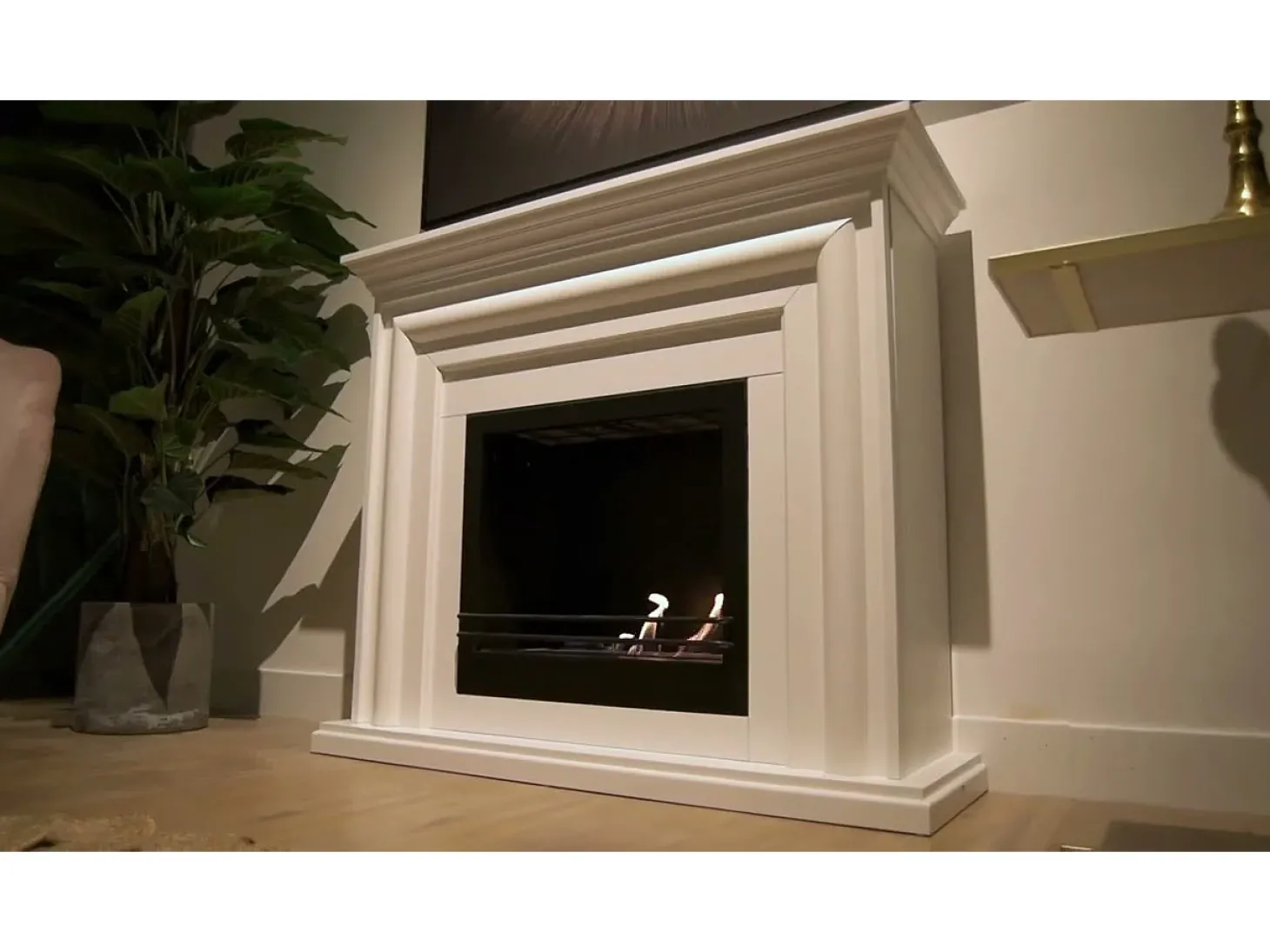 Lareira de canto a bioetanol piso de canto biolareira FORD Branco L110 x D63 x H102