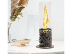 Lareira de mesa TOLOSA Black Gold a bioetanol, dimensões D20 x A49,5, para uso interno e externo.