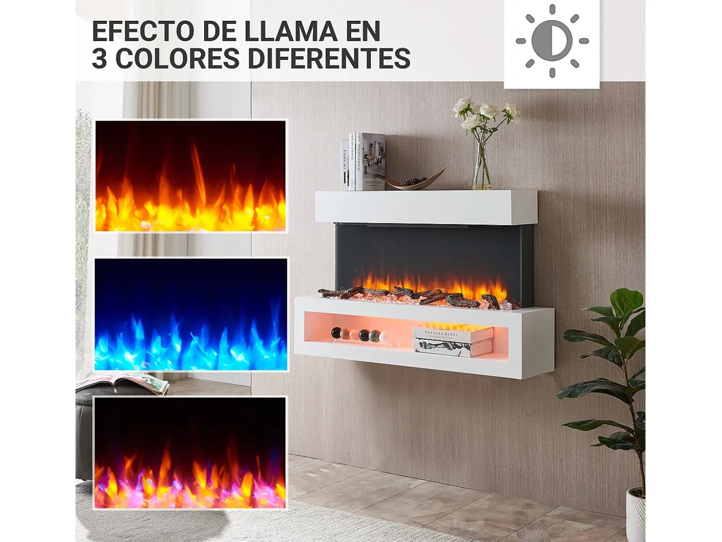 Lareira elétrica BALDERIA Nikos - Lareira de parede, 2000 W - Branco