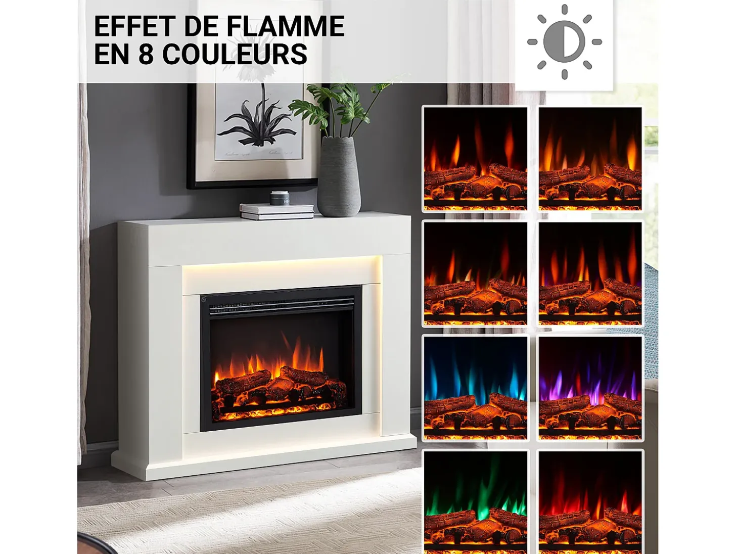 Lareira elétrica BALDERIA Elektra ñEfeito de chama 3D, iluminação LED, potência de aquecimento 1ñ2 kW, comando à distância - Branco