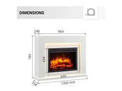 Lareira elétrica BALDERIA Elektra ñEfeito de chama 3D, iluminação LED, potência de aquecimento 1ñ2 kW, comando à distância - Branco