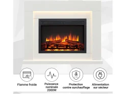 Lareira elétrica BALDERIA Elektra ñEfeito de chama 3D, iluminação LED, potência de aquecimento 1ñ2 kW, comando à distância - Branco