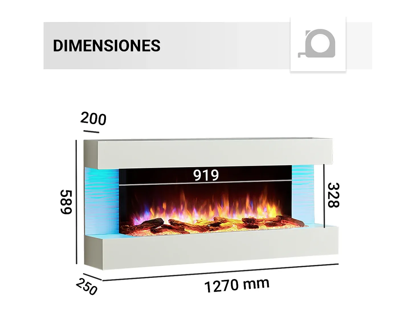 Lareira elétrica BALDERIA Helia - Lareira de parede, 2000 W - Branca