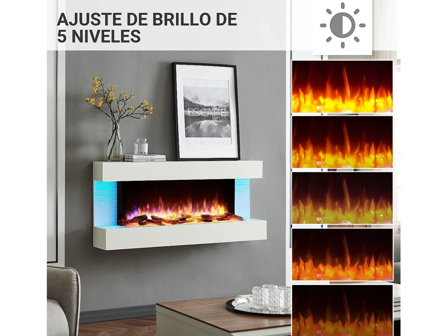 Lareira elétrica BALDERIA Helia - Lareira de parede, 2000 W - Branca