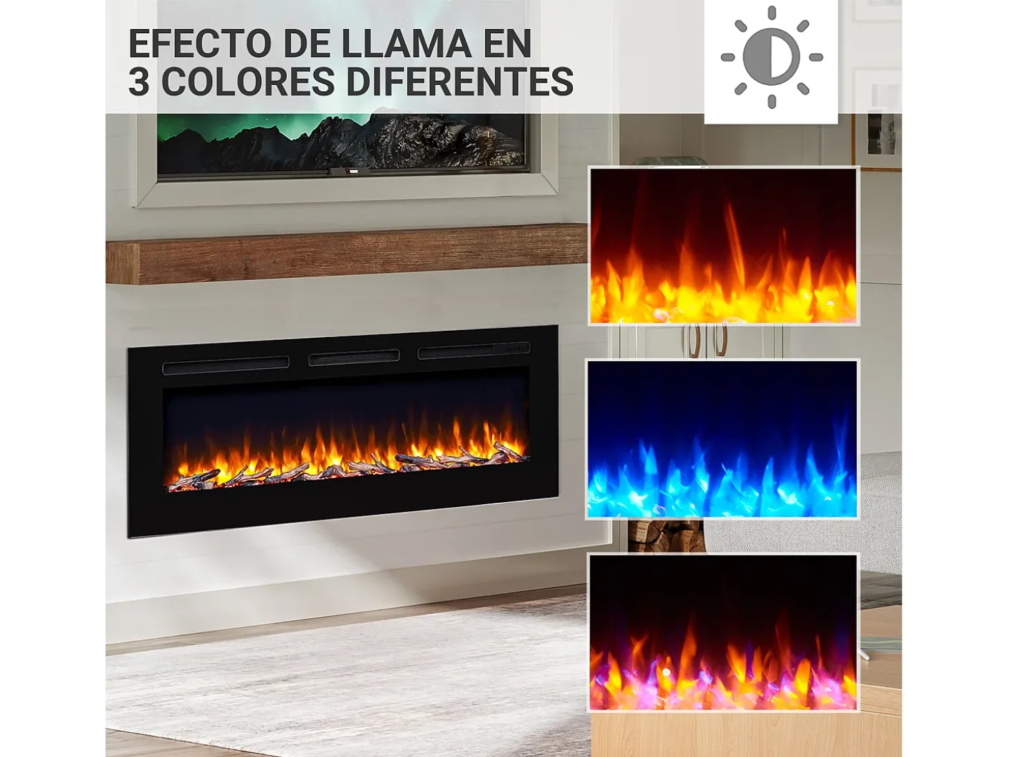 Lareira elétrica BALDERIA Fiamma 60 - Lareira embutida, aquecimento 2000 W - Preto