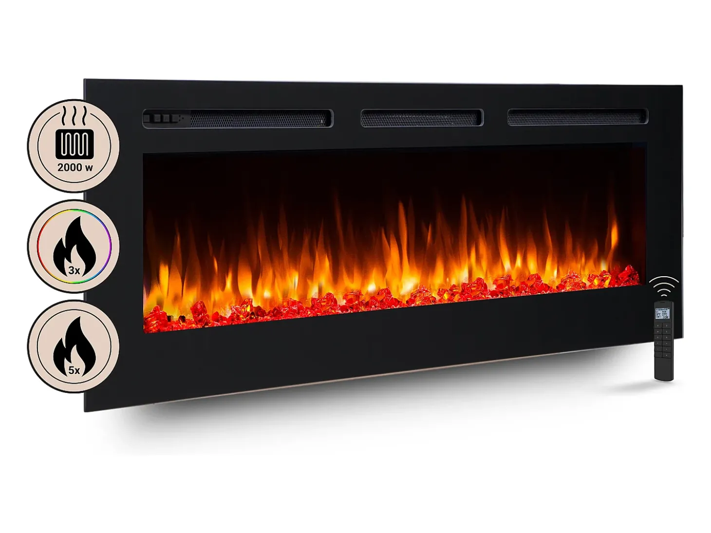 Lareira elétrica BALDERIA Fiamma 60 - Lareira embutida, aquecimento 2000 W - Preto
