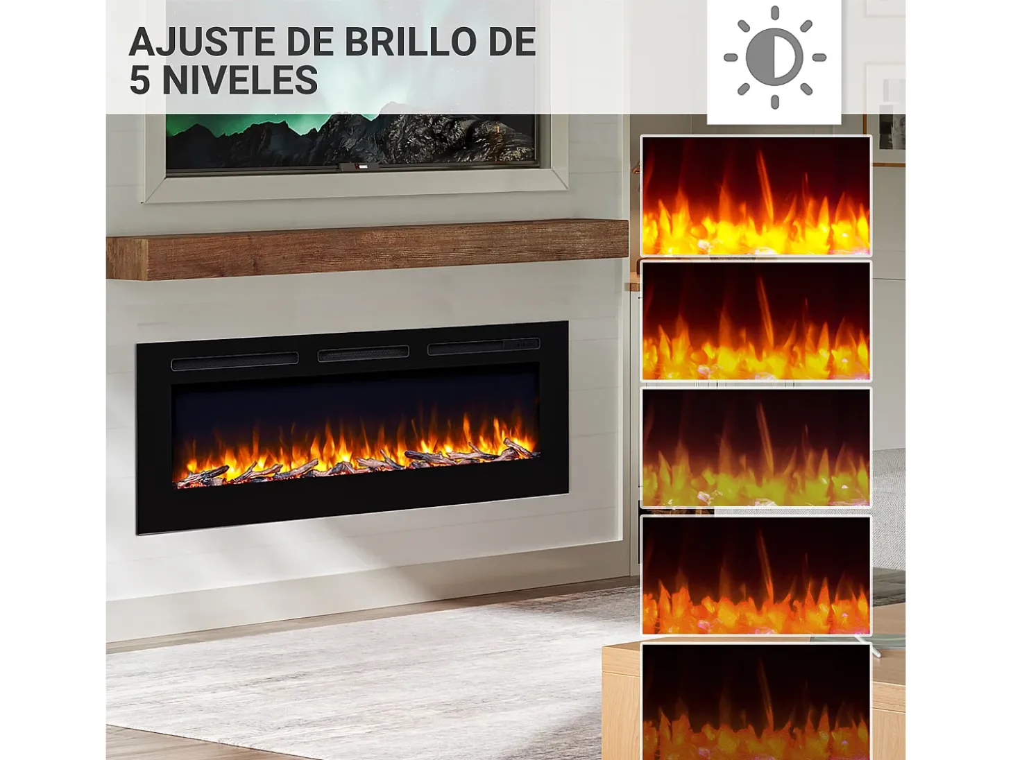 Lareira elétrica BALDERIA Fiamma 60 - Lareira embutida, aquecimento 2000 W - Preto