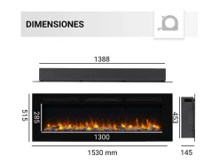 Lareira elétrica BALDERIA Fiamma 60 - Lareira embutida, aquecimento 2000 W - Preto