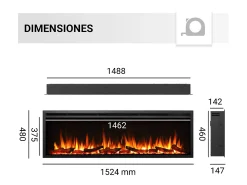 Lareira elétrica BALDERIA Atalanta 60 - Lareira embutida, 1500 W - Preto