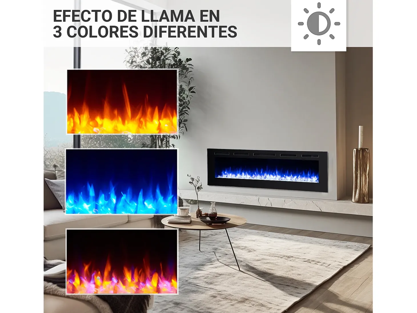 Lareira elétrica BALDERIA Fiamma 68 - Lareira embutida, aquecimento 2000 W - Preto
