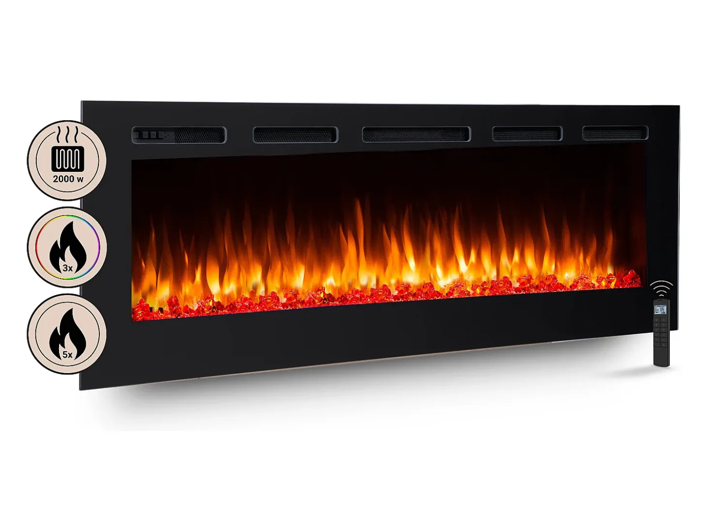 Lareira elétrica BALDERIA Fiamma 68 - Lareira embutida, aquecimento 2000 W - Preto