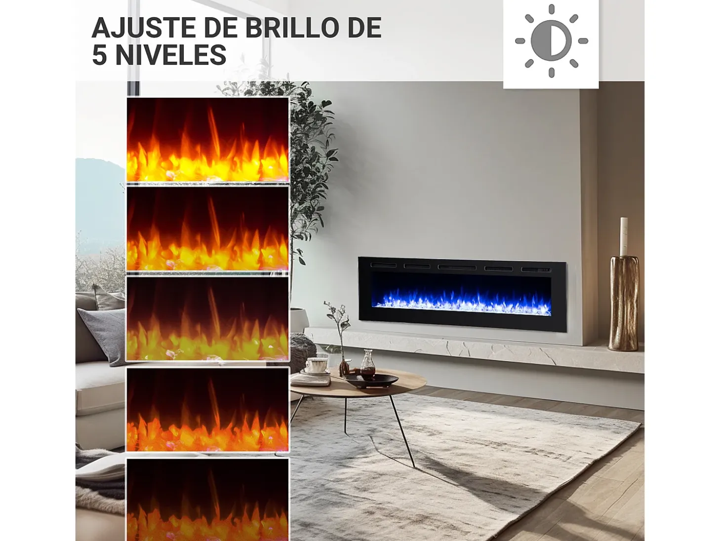 Lareira elétrica BALDERIA Fiamma 68 - Lareira embutida, aquecimento 2000 W - Preto