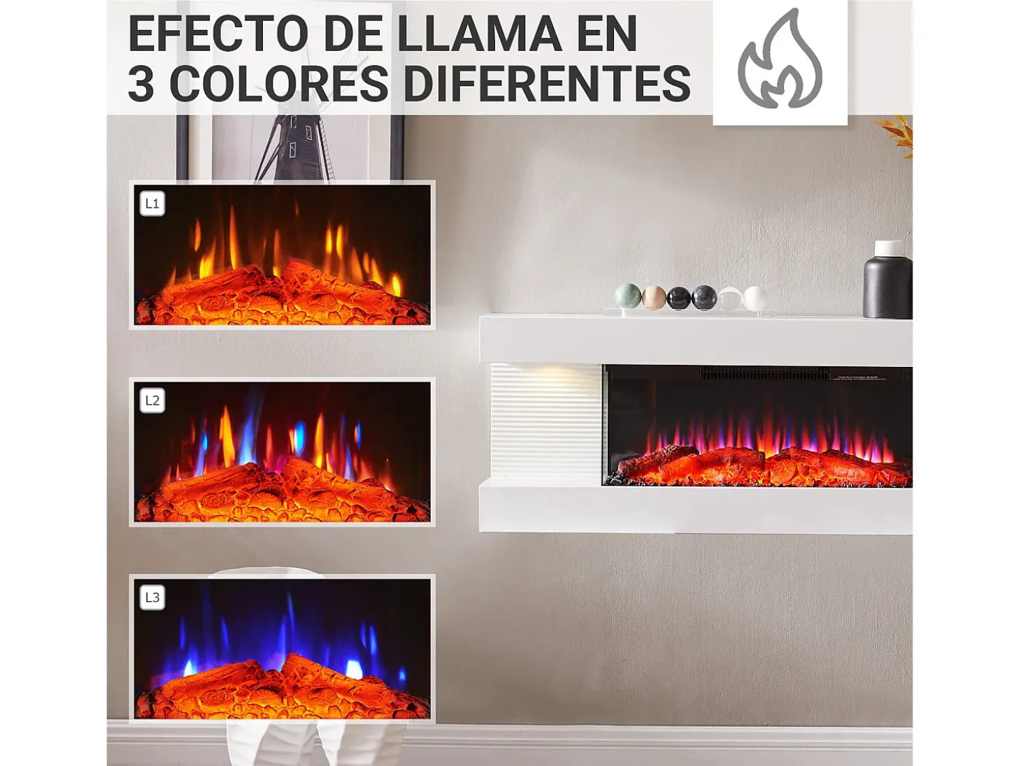 Lareira elétrica BALDERIA Lumina - Lareira de parede - Branca