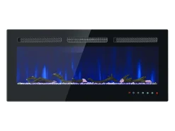 Lareira elétrica com 12 cores de chama - Montagem na parede ou embutida - Preta 106,5×46,5×12