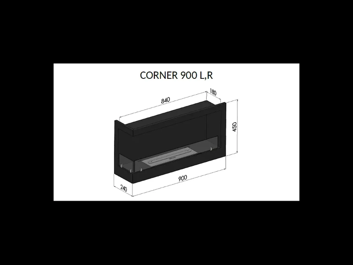 Lareira embutida a bioetanol Corner 900 Left SimpleFire com vidro