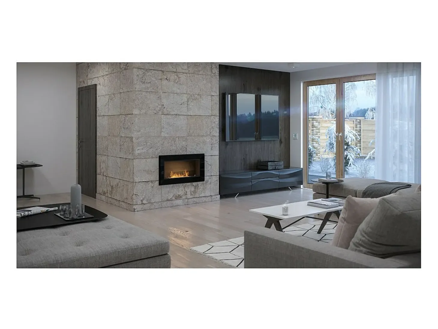 Lareira embutida a bioetanol Frame 900 SimpleFire com vidro preto