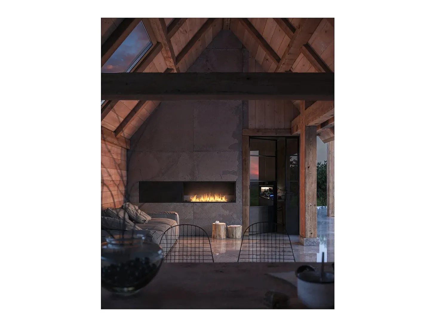 Lareira embutida a bioetanol Inside Black 1200 - Preto fosco, com vidro, queimador de 4 litros, design moderno