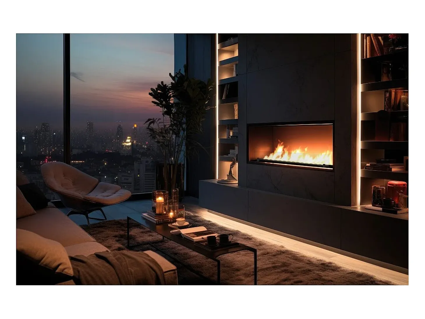 Lareira embutida a bioetanol Inside Black 1200 - Preto fosco, com vidro, queimador de 4 litros, design moderno