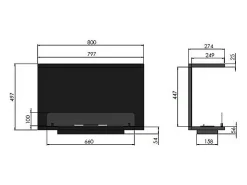Lareira embutida a bioetanol design C800 V2 com vidro aberto em 3 lados, queimador de 0,7 litros