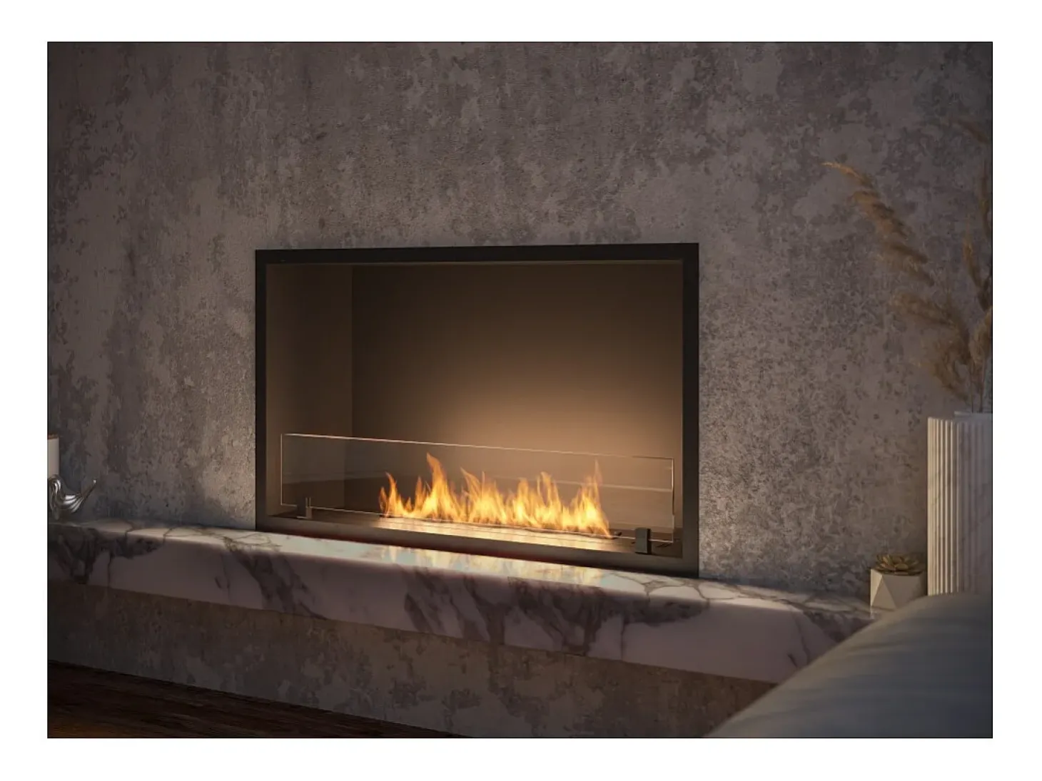 Lareira embutida a bioetanol Inside Black 800 - Preto fosco, com vidro, queimador de 1L, design moderno