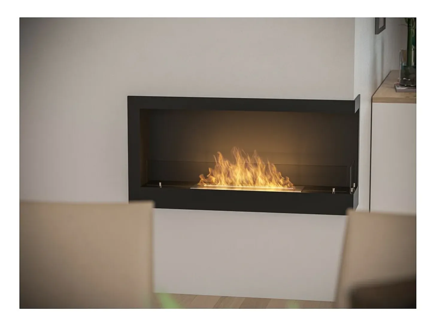 Lareira embutida a bioetanol Corner 900 Right SimpleFire com vidro