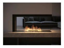 Lareira embutida a bioetanol design U1000.1 com vidro aberto em 3 lados, queimador de 0,7 litros