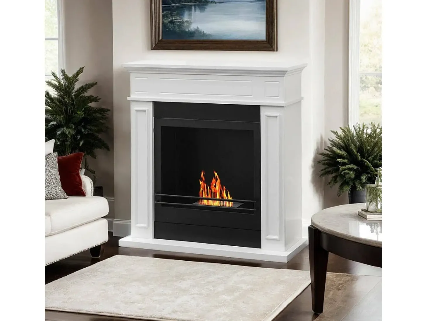 Lareira Fuego a bioetanol, Lareira ecológica, Lareira sem fumo, Aquecedor a etanol, Fabricado em Itália, 91x28 h90 cm, Branco