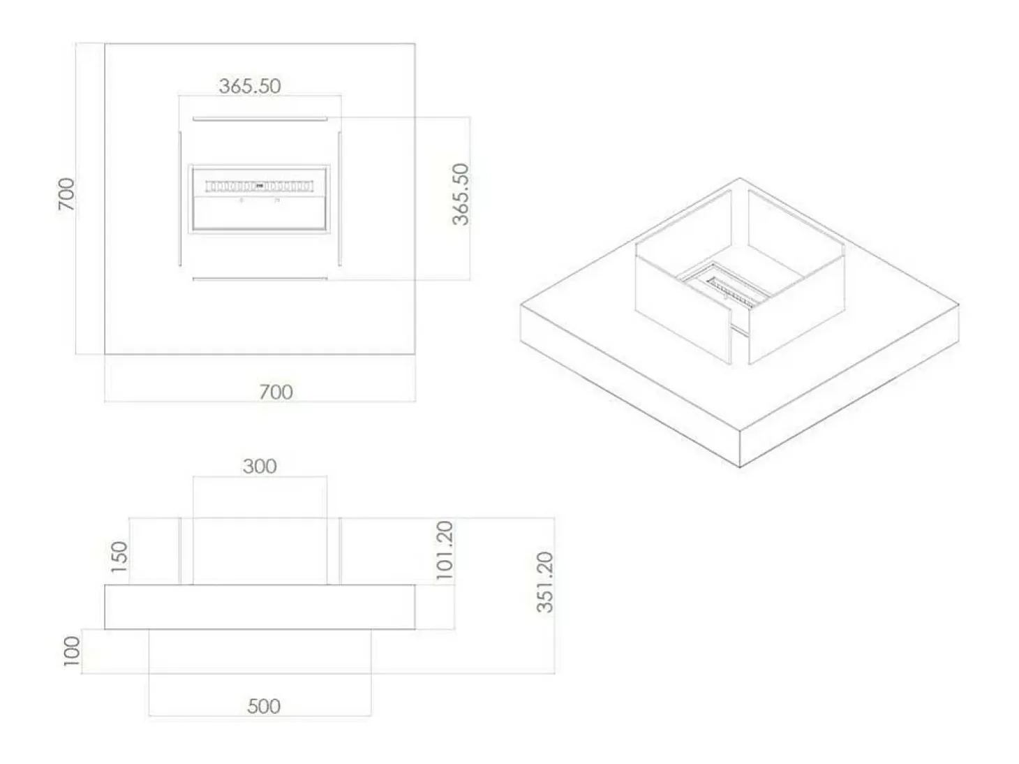 Lareira Galeras a bioetanol, Lareira ecológica, Lareira sem fumo, Aquecedor a etanol, Fabricado em Itália, 70x70 h35 cm, Branco