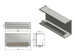 Lareira Integrada a Bioetanol Design C1000 V.2 com Vidro Aberto em 3 Faces e Queimador de 2 Litros