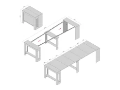 LAURA - Mesa de consola, 51,6 cm de profundidade / 3 m de comprimento - para 12 pessoas