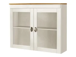 Linda | Vitrina com 1 porta de vidro e 1 porta em pinho branco