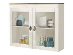Linda | Vitrina com 1 porta de vidro e 1 porta em pinho branco