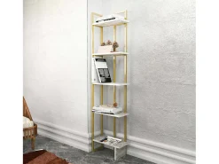 Livraria Dbradari, Prateleira de uffIcio, Porta-livros móvel, Biblioteca, 45x22h180 cm, Branco e Dourado