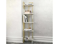 Livraria Dbradari, Prateleira de uffIcio, Porta-livros móvel, Biblioteca, 45x22h180 cm, Branco e Dourado