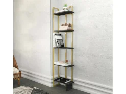 Livraria Dbradari, Prateleira dNo escritório, Porta-livros móvel, Biblioteca, 45x22h180 cm, Preto e Ouro