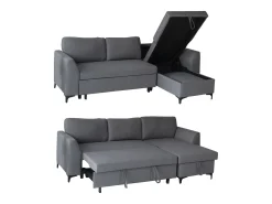 LOGAN Sofá-cama de canto de 3 lugares cinzento