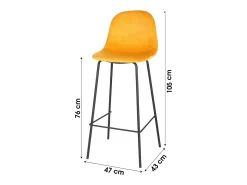 Lot de 4 tabourets de bar avec dossier en velours jaune et structure en métal collection LALY - Style industriel