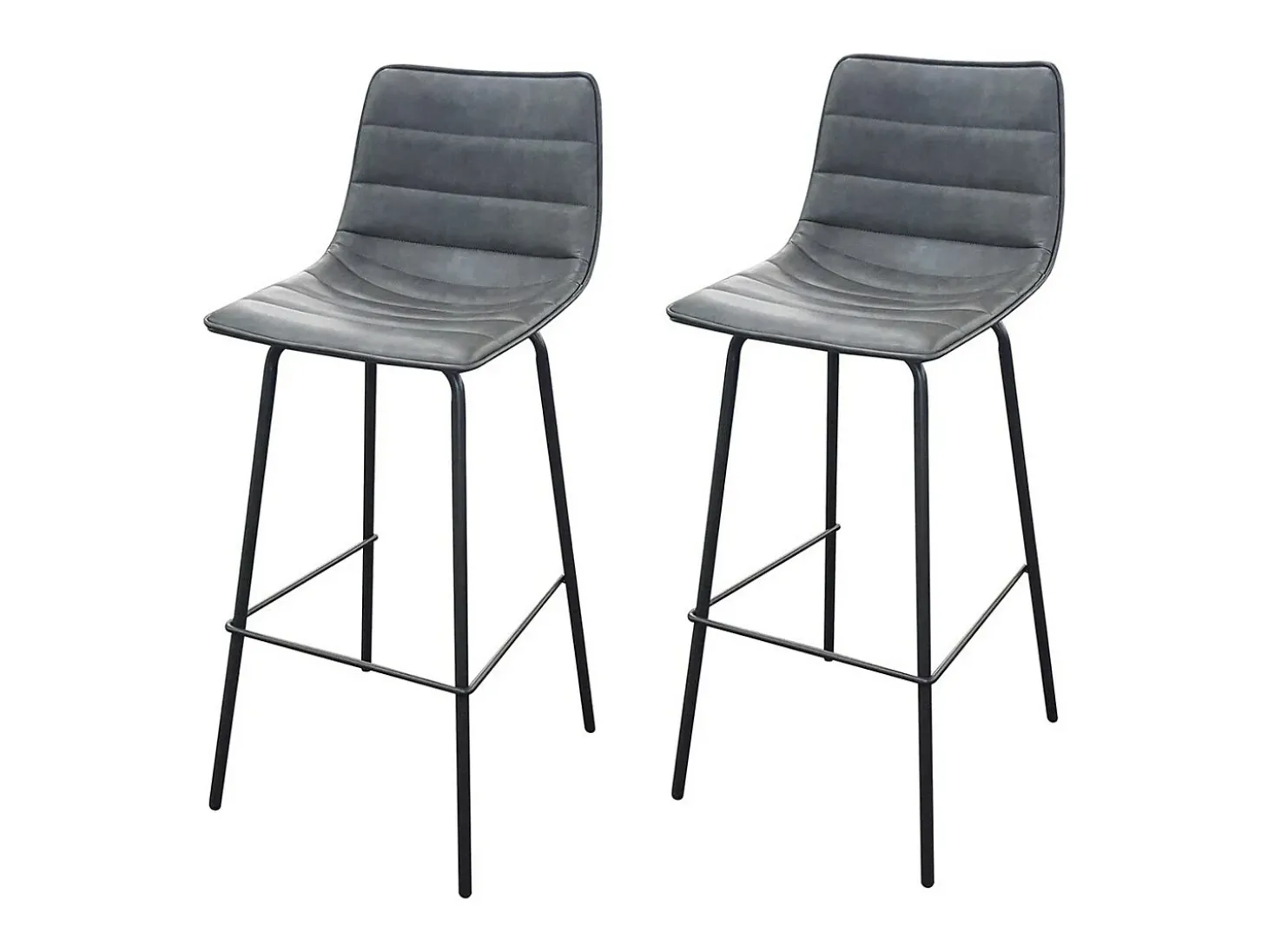 Lot de 2 tabourets de bar avec dossier effet cuir gris quartz collection NETS - Style industriel